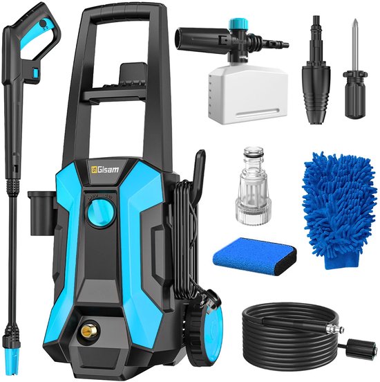Hogedrukreiniger – 2200 W – 180 bar – 480 L/u – 8 m Hogedrukslang – Schuimsproeier – Draaibare Spuitmond – Hogedrukspuitpistool – Voor Auto, Hekwerk, Terras, Tuin en Oprit