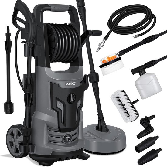 Hogedrukreiniger 2200 Watt met Slanghaspel en Accessoireset voor Auto's, Tuin en Terrassen van Merkloos	