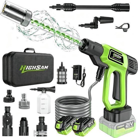 Hogedrukreiniger Accu 125 Bar - 2x4,0 Ah Batterij - 5-in-1 Sproeier - 5 Meter Slang - Draagbaar - Tuinreiniger
