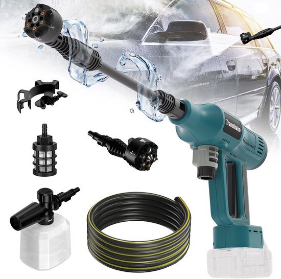 Hogedrukreiniger Accu - 440W dDraadloze Hogedrukreiniger - met Telescoopstang - Hogedrukreiniger Auto - Draadloze Hogedrukreiniger - Terrasreiniger - Hogedrukspuit - 4-versnellingsaanpassing - Accu niet meegeleverd van Merkloos	