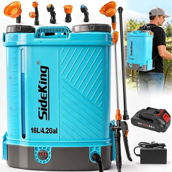 Hogedrukreiniger Accu Drukspuit 16L - Rugspuit 7 Bar met Telescopische Lans, Accu & Oplader - Geschikt voor Makita 18V - Druksproeier Onkruidbestrijding, Ontmosing & Plantenvoeding - Blauw - Laura Homestore