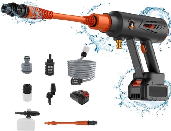 Hogedrukreiniger Auto - Hogedrukspuit - Terrasreiniger - Hogedrukspuit Accu - Hogedrukspuit Met Accu - Terrasreinigers - Fietsreiniger - Accu Hogedrukreiniger - Draadloze Hogedrukreiniger - Draagbare Hogedrukreiniger - Inclusief Accessoires van Valdeni