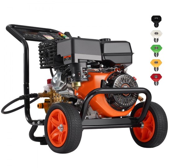 Hogedrukreiniger - Benzine - 303 Bar (4400 PSI) - 15 L/min - Koperen Pomp - Hogedrukpistool & Verlengstuk - 5 Spuitmonden - Terrasreiniger van Merkloos	