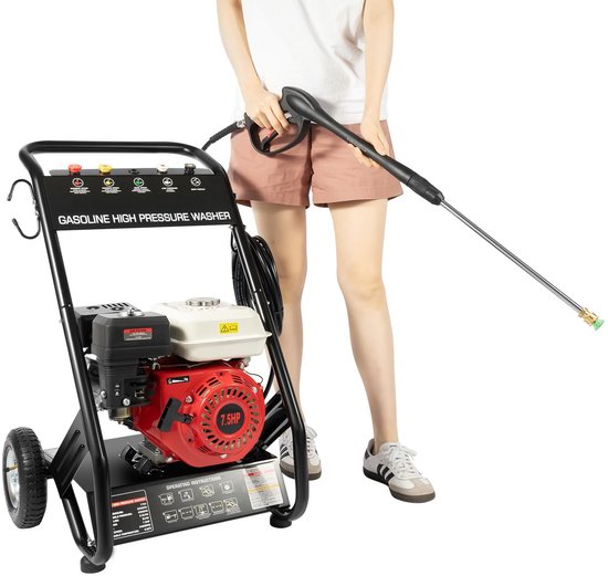 Hogedrukreiniger Benzine 7,5 pk - 2200 psi Druk - 30 kg Gewicht - Met 5 Sproeiers - Voor Grondige Reiniging