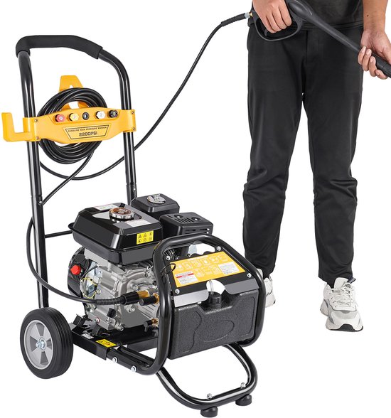 Hogedrukreiniger Benzine - 7,5 PK Motor - 2200 PSI Druk - 3400 RPM Toerental - 5 Nozzles - Zwart - Tuinreiniging