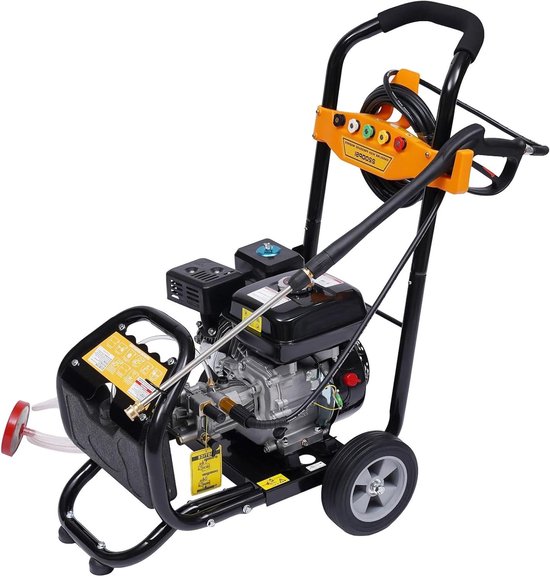 Hogedrukreiniger Benzine - Krachtige Reiniger - Terras Reinigen - 75 pk Motor - 180 bar - Zwart Geel