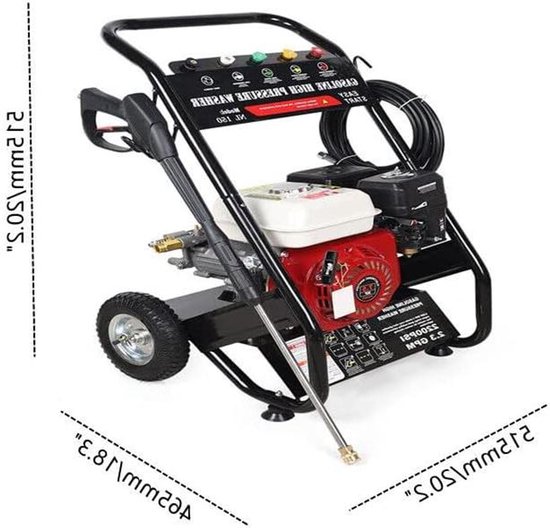 Hogedrukreiniger Benzine - Krachtige Reiniger - Terras Schoonmaken - 65 pk Motor - 190 bar - Rood Zwart