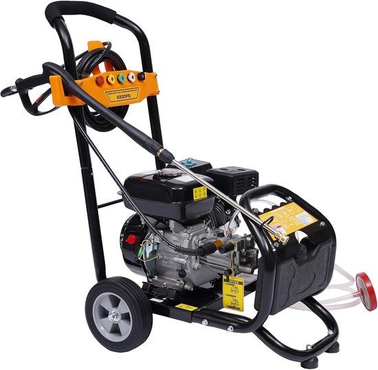 Hogedrukreiniger Benzine - Krachtige Reiniger - Terras Steen Reinigen - 75 pk Motor - 2600 PSI - Zwart Geel