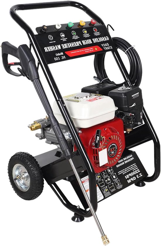 Hogedrukreiniger Benzine - Krachtige Reiniger - Terrassen Reinigen - 5 Sproeiers Selecteerbaar - 190 Bar Druk - Zwart Rood van Merkloos	
