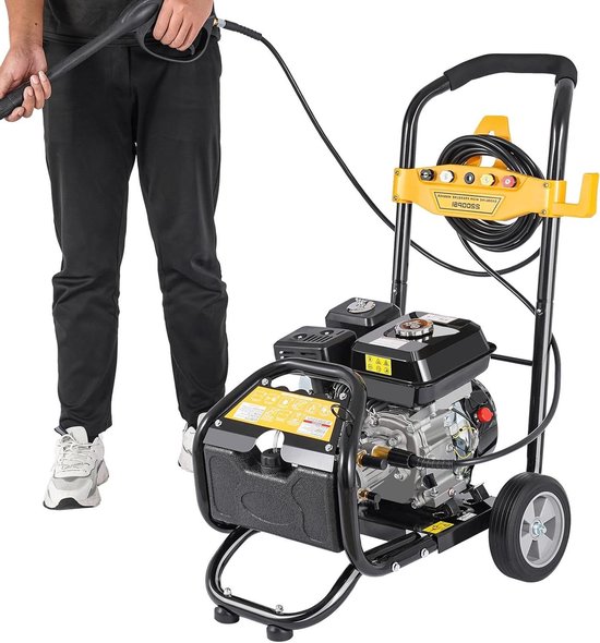 Hogedrukreiniger Benzine - Krachtige Reiniger - Terrassen Reinigen - 7.5 PK Motor - 8 m slang - Zwart