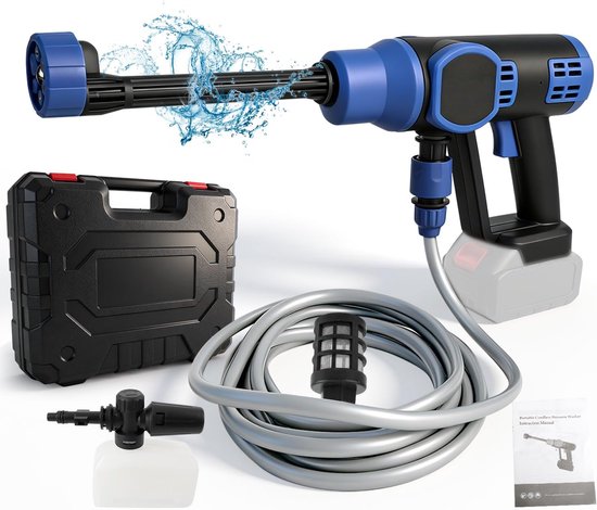 Hogedrukreiniger compatibel met Makita 18 V, mobiele hogedrukreiniger met 6-in-1 mondstuk, 5 m slang, 240 l/u, 8 m sproeibereik voor auto, tuin, terras, raam, zwembad