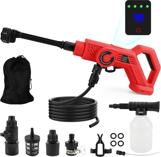 hogedrukreiniger compatibel met Milwaukee 18 V, 380 W borstelloze handstofzuiger met 6-in-1 mondstuk, 4 versnellingen hogedrukreinigingspistool voor auto werfhek, wandreiniging (geen