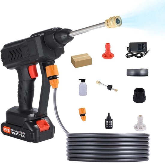 Hogedrukreiniger Draadloos - Watersproeier Elektrisch - Voertuig Onderhoud - Quick Connect Systeem - 30 x 25 x 14 cm - Zwart