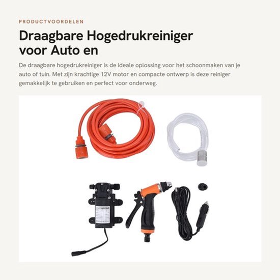 Hogedrukreiniger Draagbaar - Krachtige Reiniger - 12V - 72W - Buitendraad G1/2 - Voor Huis/Tuin/Vehicles - Autowasmachine