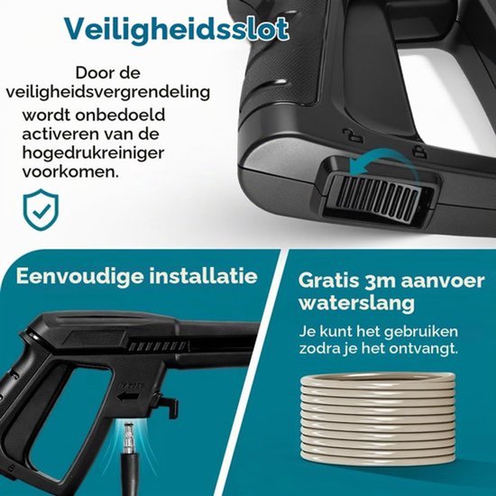 Hogedrukreiniger Elektrisch - 1200 W 100 Bar - 5 Meter Slang - Voor Auto Terras Tuin - Waterpistool Schuimkanon