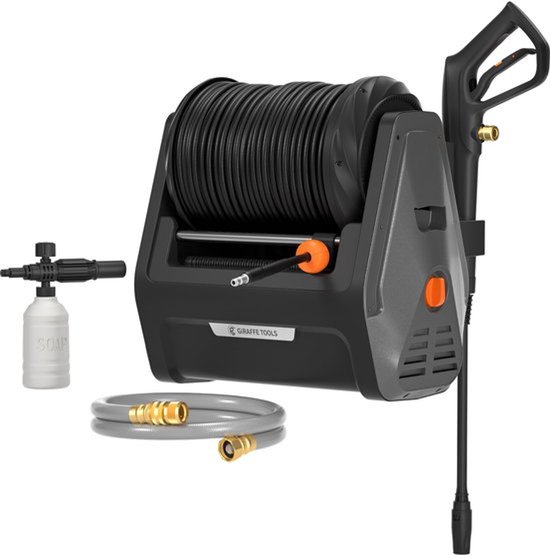 Hogedrukreiniger Elektrisch - 16,5 MPa Druk - 1800 Watt Vermogen - 30 Meter Slang - Wandmontage - Zwart - Waterdrukreiniger
