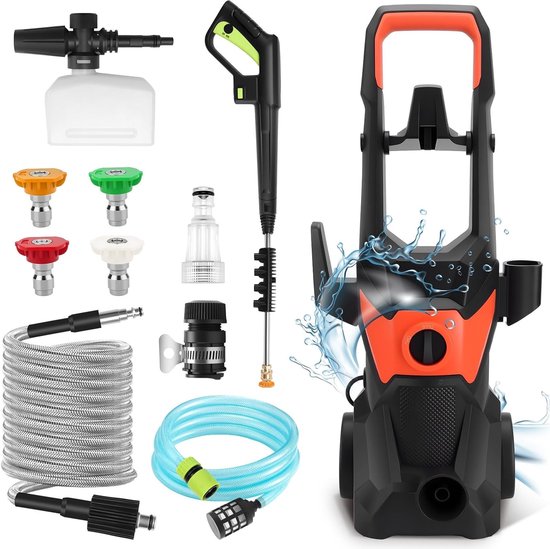 Hogedrukreiniger – Elektrische Hogedrukspuit – Waterdrukreiniger – Schoonmaakspuit – Tuinreiniger – 3000 W Motor – 200 Bar Druk Met 10 Meter Slang van Merkloos	