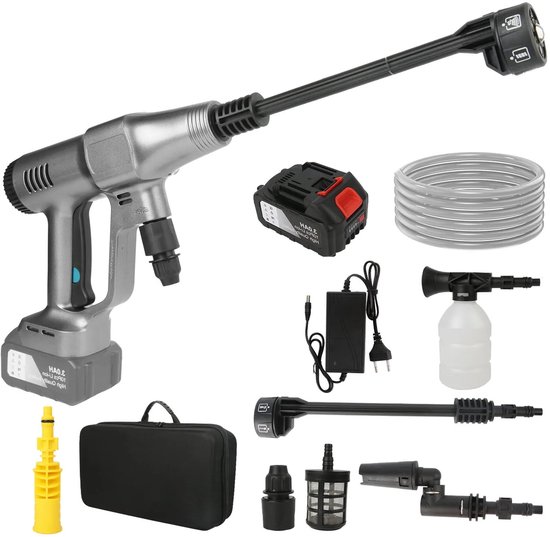 Hogedrukreiniger - Hogedruk Auto-Wasser - Hogedrukspuit - Draadloze - 3500W - 18V - 200Bar - 6-in-1 Mondstuk - 1 Accu - Grijs van Merkloos	