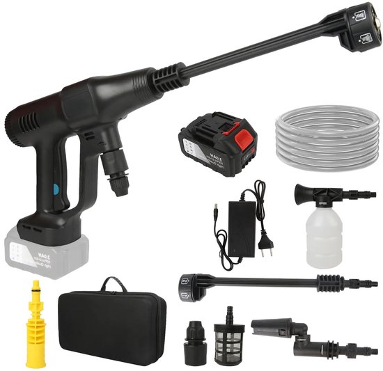 Hogedrukreiniger - Hogedruk Auto-Wasser - Hogedrukspuit - Draadloze - 3500W - 18V - 200Bar - 6-in-1 Mondstuk - 1 Accu - Zwart van Merkloos	