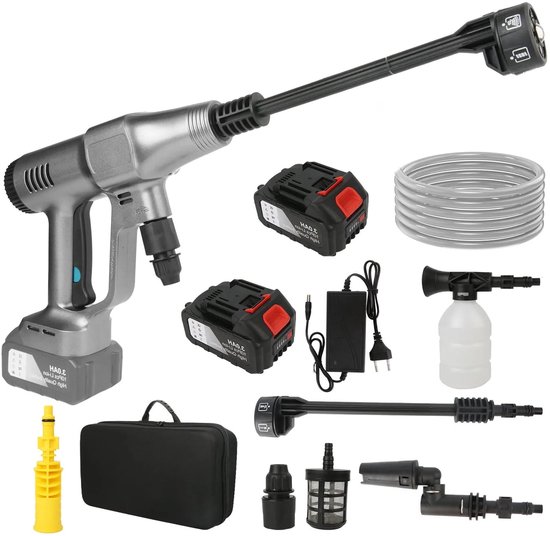 Hogedrukreiniger - Hogedruk Auto-Wasser - Hogedrukspuit - Draadloze - 3500W - 18V - 200Bar - 6-in-1 Mondstuk - 2 Accu - Grijs van Merkloos	