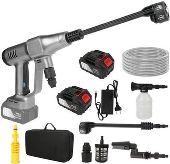 Hogedrukreiniger - Hogedruk Auto-Wasser - Hogedrukspuit - Draadloze - 3500W - 18V - 200Bar - 6-in-1 Mondstuk - 2 Accu - Grijs