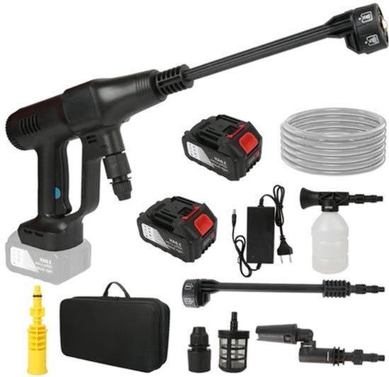 Hogedrukreiniger - Hogedruk Auto-Wasser - Hogedrukspuit - Draadloze - 3500W - 18V - 200Bar - 6-in-1 Mondstuk - 2 Accu - Zwart