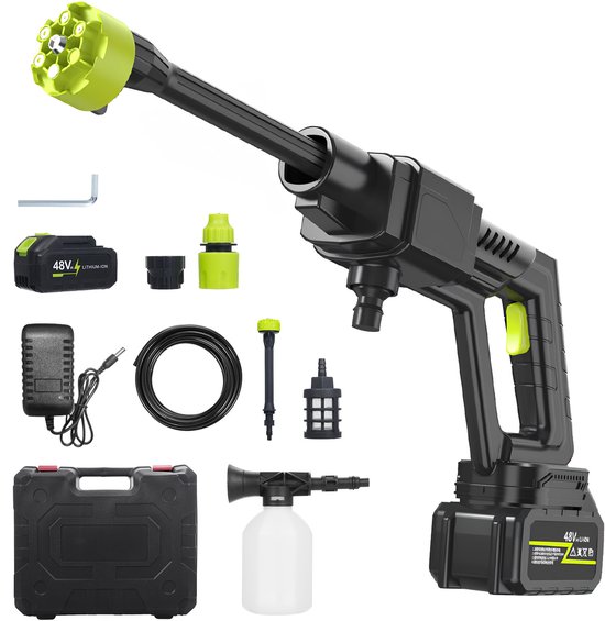 Hogedrukreiniger - Hogedrukreiniger Accu - Draadloze Hogedrukreiniger - Inclusief 2x Accu - 6-in-1 Tuit - Groen van Merkloos	