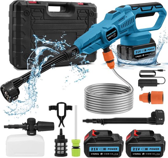 Hogedrukreiniger - Hogedrukreiniger Accu - Hogedrukreiniger Auto - Draadloze Hogedrukreiniger - Terrasreiniger - Hogedrukspuit - 3-versnellingsaanpassing - 2x 3000 mAh Accu van Merkloos	