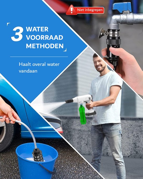 Hogedrukreiniger - Hogedrukspuit - Draadloos - Draagbaar - Compact - 6-in-1 - 21V - 4.0Ah - Incl Sneeuwschuim - Mondstuk - 30 Bar - Jet Nozzle - Hoek Nozzle - Wit - 435PSI 30 Bar van MOOS