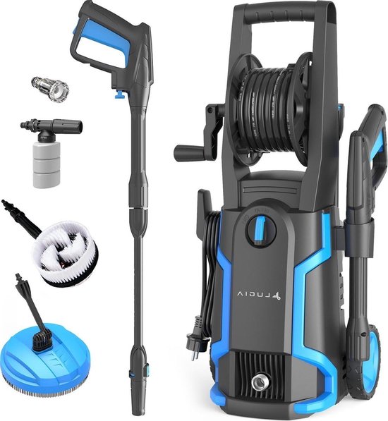 Hogedrukreiniger - Hogedrukspuit Reinigingsapparaat - Krachtig Reinigen - Inclusief Terrasreiniger - 135 Bar - Zwart en blauw van Merkloos	