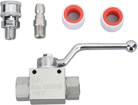 Hogedrukreiniger kogelkraanset, roestvrijstalen snelkoppeling, 4500 PSI, 1/4 inch slangaccessoires van Merkloos	