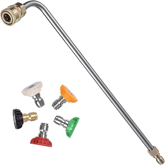 Hogedrukreiniger Lance Extension Wand, 13,5 inch Spray Attachment Lance Wand Extension met 5 Quick Connect spuitmonden, 90 ° C urved staven, 1/4 inch Quick Connect