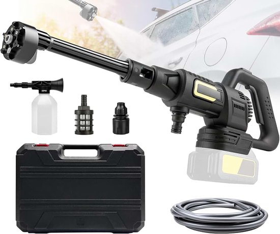Hogedrukreiniger met accu, draadloze hogedrukreiniger | compatibel met Makita 18 V accu, Max 65 bar, 6-in-1 multifunctionele sproeier, slang 5 m, lcd-display, schuimsproeier
