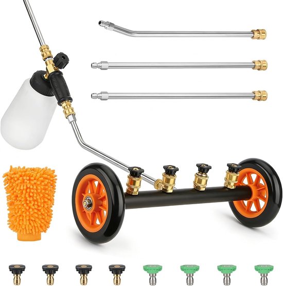Hogedrukreiniger onderstel 1200-4000 psi - 2-in-1 met schuimspuitfles - Inclusief 3 verlengstangen - ShopVlot