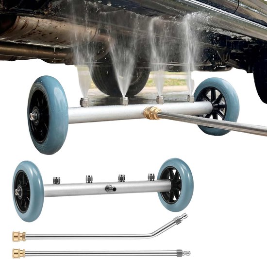 Hogedrukreiniger ondervloerreiniger (38cm) | Auto chassis wastafels met 4 sproeiers & wielen | Incl. gebogen en rechte verlenglans | Voor auto's & SUV (1500-4000 PSI)