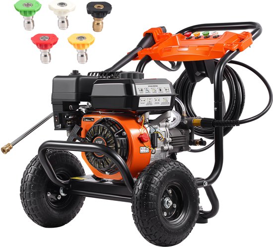 Hogedrukreiniger Op Benzine, 3500 Psi, 10 L/Min, 2,6 Gpm, Aluminium Pomp, 5-Delige Sproeierset