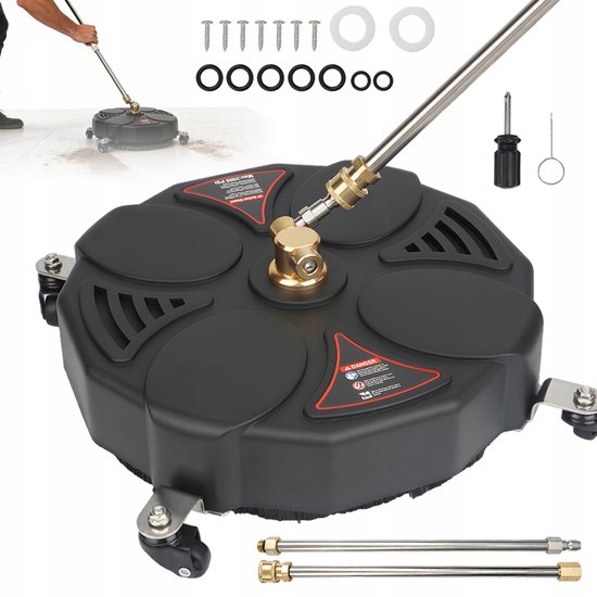 Hogedrukreiniger - Oppervlaktereiniger voor Hogedrukreiniger - Zwart - RVS 2500 PSI - 172bar - 360° Wielen - Krachtige vlekverwijdering - Hittebestendig - Geschikt voor opritten, terrassen en patio's