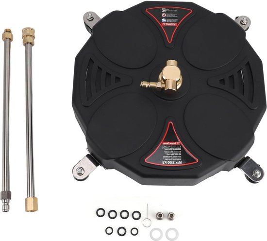 Hogedrukreiniger Opzetstuk voor Oppervlaktereiniger - 13 Inch - 2500PSI - Universele Scrubber - 4 Wielen - 2 Verlengstukken - Snelplug van Merkloos	