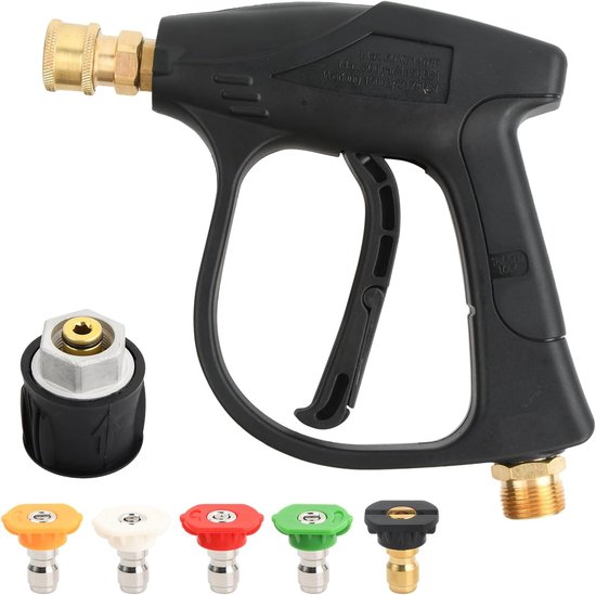 Hogedrukreiniger Pistool 4000 PSI - 5 Sproeikoppen - M22 Aansluiting voor Auto en Terras