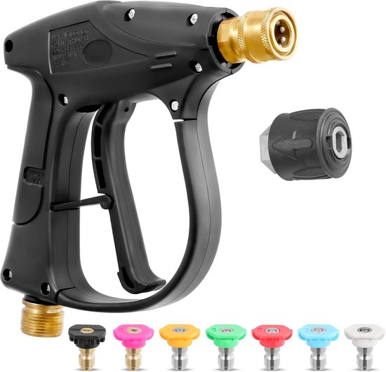 Hogedrukreiniger, pistool, 4350 psi, met 7 sproeiers, snelaansluiting, waspistool, M22, 10 mm interface, voor auto, vloer, hogedrukpistool, reinigingspistool, autoreiniging