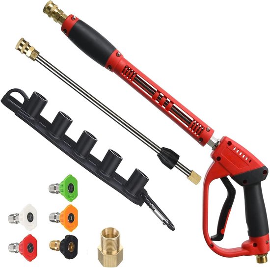 Hogedrukreiniger, pistool, met 5 kleuren spuitmonden en staafverlenging, voor autowassen, ramen en tuin, hogedrukpistool
