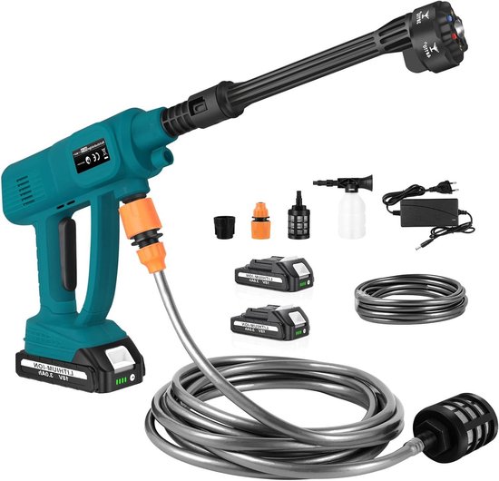 Hogedrukreiniger - Schoonmaakapparaat - Auto en tuin - 6-in-1 mondstuk - 5 meter slang - Blauw
