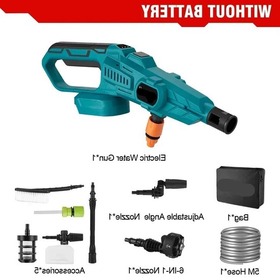 Hogedrukreiniger - Terrasreiniger - Accu - Elektrische - 220Bar - 3500W - Draadloos Spuitpistool - Met 3 Snelheden Voor Auto, Tuin en Terras (Zonder Batterij) van Merkloos	