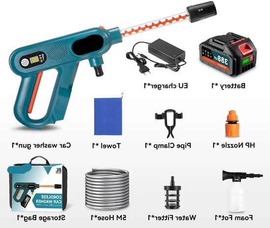 Hogedrukreiniger - Terrasreiniger - Accu - Elektrische - Elektrische Waterdrukspuit - 220Bar - 5-In-1 - 3 Snelheden - Draadloos Spuitpistool - Inclusief 1 Accu’s – Voor Auto, Tuin en Terras van Merkloos	