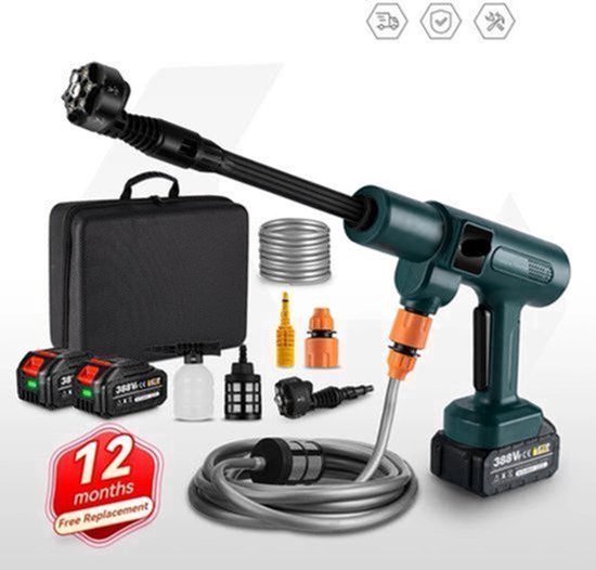 Hogedrukreiniger - Terrasreiniger - Hogedrukspuit - Spuitpistool - 6-in-1 - Draadloze - 200Bar - 3500W - met 2 Accu’s en EU Stekker voor Auto, Tuin en Terras
