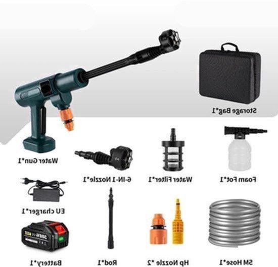 Hogedrukreiniger - Terrasreiniger - Waterpistool - Draadloze - Elektrische - 3500W - 200 Bar - 6-in-1 Spuitmond - Pressure Washer - Borstelloze - voor Auto en Tuin – Instelbare Snelheid - Compatibel met 18V/21V Batterijen - inclusief 1 Accu