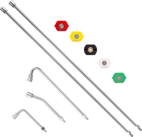 Hogedrukreiniger verlengstuk - 120" Upgrade Power Washer Lance - hogedrukreiniger accessoires met 5 mondstukken - 30°/90°/120° gebogen stang, 1/4" Quick Connect