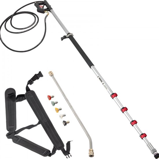 Hogedrukreiniger Verlengstuk 1,5-6 m Werklengte Telescopische Lans 4000 PSI Uitschuifbare Hogedrukreiniger Staaf met 5 Verschillende Sproeikoppen Ideaal voor het Reinigen van de Oprit, Stoep enz van Twinkle Star