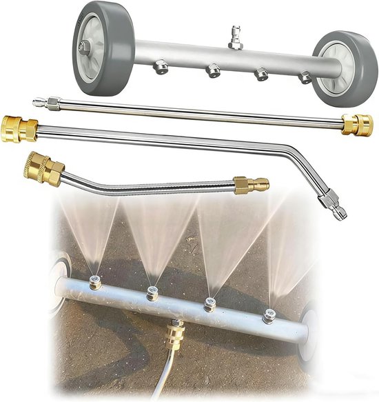 Hogedrukreiniger voor ondervloer, 40 cm, met 3 verlengstangen voor hogedrukreiniger, chassis, 4000 PSI (grijs)
