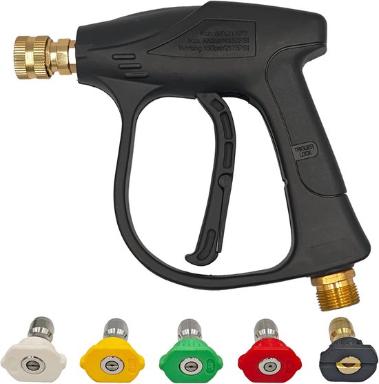 Hogedrukreinigerpistool, hogedrukpistool met 5 mondstukken, 4000 PSI M22-14 mm aansluiting en 1/4 inch snelkoppeling, robuust hogedrukreinigerpistool voor auto, binnenplaats, terras en